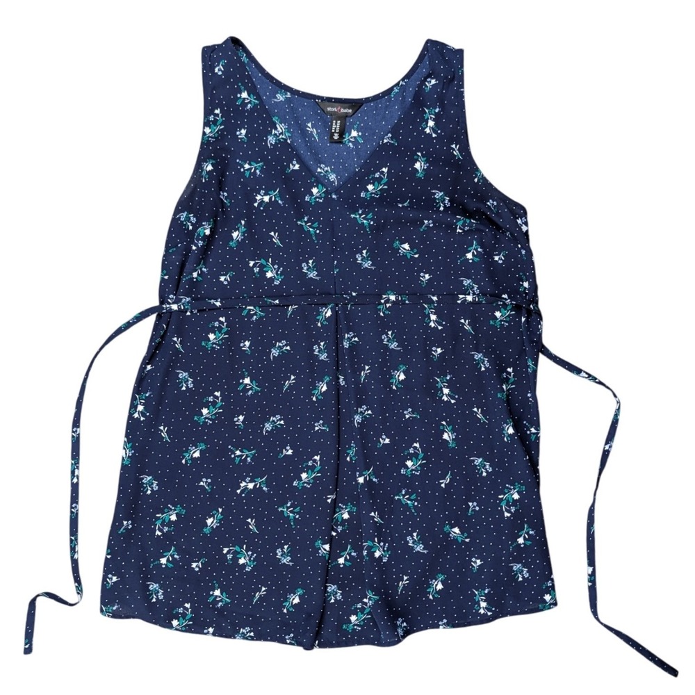 Stork &‎ Babe Small Blue Floral Sleeveless Floral Long Top Empire Waist